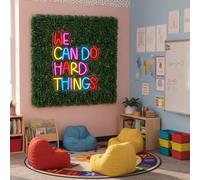 Thyle 10 Pcs Classroom Read Corner Bulletin Decor Include 10"x 10" Artificial Grass Wall Panels Backdrop and Neon Lights for Teen Girls Bedroom Neon Classroom Reading Sign(We Can Do Hard Things)