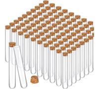 Thyle 100PCS Glass Test Tubes with Cork Clear Stoppers Round Bottom Lab Test Alcohol Tampons Glass Tubes Container Vials for Plants Scientific Experiments Candy Storage Party Favors (20x150mm/35ml)