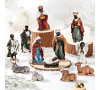 Thyle 12 Pcs African American Mini Nativity Scene Set for Christmas Indoor Decor Wooden Little Black Nativity People Set Mini Christmas Ornaments Gifts Xmas Tabletop Scenes Figures