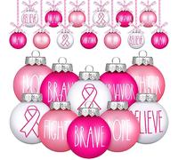 Thyle 12 Pcs Breast Cancer Awareness Ornaments 2.36 Inch Breast Cancer Decoration for Tree Pink Ribbon Ornament Bulb for Xmas Tree Women Gifts Home Party Decor
