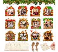 Thyle 12 Set Christmas Hanging Photo Frame Ornaments Christmas Photo Ornaments Present Box Gingerbread House Red and Green Picture Frame for Tree Party Decorations (Gingerbread House)