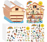 Thyle 12 Set Giant Noah's Ark Sticker Scene Kit Include Backgrounds Cardboard and Self Adhesive Animal Stickers Noah's Ark Crafts for Kids Sunday School Classroom Activities