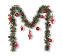 Thyle 14 Pcs Christmas Mercury Glass Finials Balls Ornaments Set with 5.91 ft Artificial Pine Garlands Ribbons Christmas Hanging Decor for Xmas Fireplace Staircase Indoor Outdoor Decorations (Red)