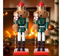 Thyle 2 Pieces 9.8 Inch Christmas Wooden Nutcracker Figures Xmas Large Nutcracker Soldier Christmas Holiday Soldier Ornament on Stand for Xmas Holiday Garden Lawn Pathway (Green Bear Style)