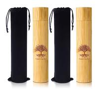 Thyle 2 Set Bamboo Scattering Urns for Ashes 9'' x 2'' Biodegradable Scattering Cremation Tubes for Human Adult Tree Small Tube Keepsake Urn and Black Velvet Bag for Spreading Human Pet Dog Cat Ashes