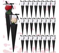Thyle 24 Pcs Single Rose Sleeves Single Flower Bags Valentine's Day Rose Wrapping Paper Floral Wrapping Paper for Valentine's Mother's Day Gifts Wedding Birthday Arrangement(Black)