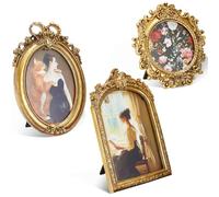 Thyle 3 Pcs Gold Vintage Picture Antique Resin Photo Frame Set Rectangle Ornate Antique Picture Frames for Art Tabletop Display Wall Hanging Home Decor(Vintage Gold)