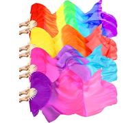 Thyle 4 Pairs 1.8 M Artificial Silk Women Belly Dance Fan Veils National Long Bamboo Fan Colors Silk Fans for Dancer Right Left Hand, 4 Styles (Bright Color Mixed)