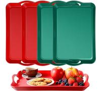 Thyle 4 Pcs Christmas Serving Trays with Handles - 16.4 x 11 Inch Rectangular Non-Slip Multi-Purpose Plastic Ottoman Tray Serving Platters for Kitchen, Restaurant, Parties, Coffee Table