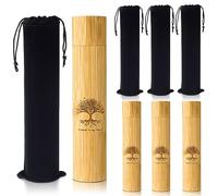 Thyle 4 Set Bamboo Scattering Urns for Ashes 9'' x 2'' Biodegradable Scattering Cremation Tubes for Human Adult Tree Small Tube Keepsake Urn and Black Velvet Bag for Spreading Human Pet Dog Cat Ashes