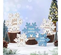 Thyle 5 Pcs Christmas Wooden Snowflake Decor Rustic Winter Table Signs White and Blue Wood Blocks with Heartwarming Quote Table Decoration Standing Signs for Xmas Fireplace Mantel Home Farmhouse