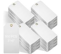 Thyle 500 Pcs Plastic Shipping Tags with Wire Waterproof Hang Tags for Labeling Plastic Labeling Tags with String Blank Tags with Holes for Luggage Inventory Name Price Clothing Bag(3" x 6",White)