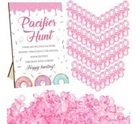 Thyle 51 Pcs Donut Baby Sprinkle Decoration Pacifier Hunt Sprinkled with Love Donut Baby Shower Games Pink Themed Hunt Sign and 50 Acrylic Pacifiers Sets for Gender Reveal Party Favors Guest Supplies