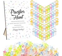 Thyle 51 Pcs Pacifier Hunt Baby Shower Games Include Hunt Sign and 50 Acrylic Pacifiers for Baby Shower Game Decoration Gift Sets Gender Reveal Party Decor (Confetti)