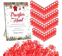 Thyle 51 Pcs Santa Themed Baby Shower Games Pacifier Hunt Include Hunt Sign and 50 Acrylic Pacifiers a Santa Baby Is on the Way Party Decorations Christmas Theme Gender Reveal Gift Sets Party Decor