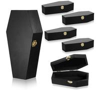 Thyle 6 Pcs 12 Inch 6 Inch Mix Size Unfinished Wooden Coffin Ring Box, Pine Funeral Coffins Box for Pet Burials Casket Goth Decoration Crafts Small Halloween Party (Black)