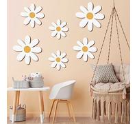 Thyle 6 Pcs Daisy Wall Decor Wooden Daisy Art Flowers Wall Signs Hanging Plaque for Home Nursery Bedroom Farmhouse Bathroom Decorations Housewarming Gifts (White Color)