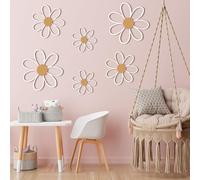 Thyle 6 Pcs Daisy Wall Decor Wooden Daisy Wall Sculptures Art Flowers Signs Hanging Plaque for Home Nursery Bedroom Farmhouse Bathroom Decorations Housewarming Gifts (White)