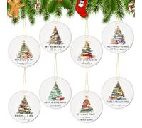 Thyle 8 Pcs Book Lover Ornaments Book Lover Gift Christmas Ornaments Ceramics Christmas Tree Hanging Gifts for Librarian Bookish Club Gifts (Trees,Circle)
