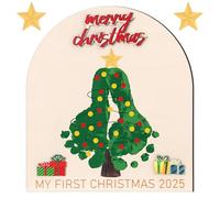 Thyle Baby's First DIY Christmas Footprint Craft Wooden Christmas Tree Lights Decoration Xmas Rustic Hanging Ornament Nursery Decorative for Baby Shower Memory Keepsake Gift