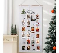 Thyle Christmas Countdown Advent Calendar with Pockets, Photo Advent Calendar for Pictures Reusable Photo Board Hanging Display with 25 Sturdy Clips Festive Fabric Decoration for Holiday