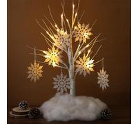 Thyle Home Decorations White Birch Tree with LED Lights Snowflakes Ornaments and Artificial Snow 2 ft Indoor Christmas Decor USB Lighted Tabletop Lamp for Christmas Table Centerpiece Winter