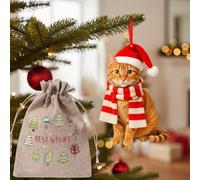 Thyle Orange Cat Scarf Christmas Ornament and Small Burlap Bags for Tree Ornament Realistic 2D Plus 5'' Acrylic Double-Sided Printed Cute 2025 Cat Gifts for Christmas Tree Xmas Holiday Hanging Decor