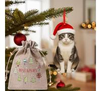 Thyle Tabby Cat Christmas Ornament and Small Burlap Bags for Tree Ornament Realistic 2D Plus 5'' Acrylic Double-Sided Printed Cute 2025 Cat Gifts for Christmas Tree Xmas Holiday Hanging Decor