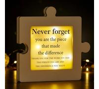 Thyle Thank You Appreciation Gifts for Teacher Mentor Boss Nurse Coworkers, Never Forget You Are the Piece That Made the Difference Wooden Lighted Puzzle Piece Desk Decor, Inspirational Gift Men Women