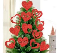 Thyle Valentine's Day Decorations Tree Ornaments 12 Pcs Glitter Red Pink Heart San Valentine Decoration Romantic Sparkling Cute Heart Tree Pick Ornament for Valentines Day Trees Topper Home Wedding