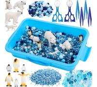 Thyle Winter Sensory Bin Fine Motor Toys Winter Decorations Sensory Bin Filler 2 Insect Traps 4 Forceps1 Storage Box 1 kg Dyed Stones 180 Pom Poms 100 Ice Cubes 6 Small Penguins 4 Polar Animals