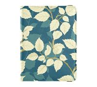 Thyme Leaf Beige Teal Leather Passport Holders Passport Wallet Waterproof