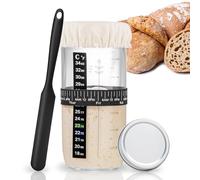 Thyme Space 730ml Sourdough Starter Jar, Sourdough Bread Baking Container with Date Marked Feeding Band, Thermometer, Silicone Scraper, Cloth Cover & Metal Lid for Family Use