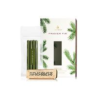 Thymes Frasier Fir Car Diffuser Kit + Refills - Vent Clip Air Freshener + 4 Frasier Fir Diffuser Reeds - Car Air Fresheners with Fresh Scent - Long-Lasting Fragrance