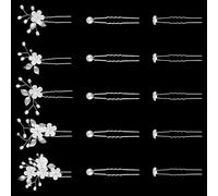 Thyonta 15 Pcs Pearl U-Shaped Hair Pin Set Beaded Flower Hair Fork Rhinestone Bridal Hair Accessories Suitable for Wedding Parties Everyday Wear Various Occasions (Sliver)