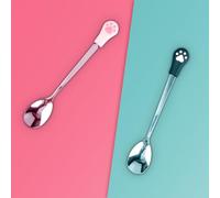 Thyonta 2 PCS Cute Cat Paw Silicone Handle Feeding Scoop Stainless Steel Small Scoop Pet Canning Scoop Cat Paw Scoop For Canned Food For Dogs & Cats