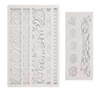 Thyonta 2 Pcs Fondant Lace Molds Vintage Patterned Cake Molds with Scroll Border Embossed 3D Silicone Molds for DIY Fondant Sugarcraft Chocolate Candy Mousse Decorations