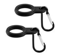 Thyonta 2 Pcs Multifunctional Carabiner Water Bottle Holder Durable Stainless Steel Clip Portable Rubber Strap for Hiking and Sports Fit for Multiple Bottle Types (Black)