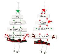 Thyonta 2 Pcs Wooden Christmas Ornaments Holiday Decor Christmas Tree and Letter Shaped Hanging Decorations Eco-Friendly Material for Window Displays and Scene Settings