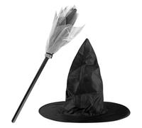 Thyonta 2PCS Halloween Kids Witch Hat Broom Flying Decorative Witch Broom in Plastic and Netting for Cosplay Party Ball Wizard Costume Props