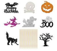 Thyonta 3 Sets Halloween Style Mini Cupcake Toppers - Halloween Pumpkin Bat Skull Designs Bamboo Picks with Adhesive Dots Exquisite Cake Decorations for Festival Party