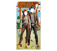 Thyonta Cowboy Party Photo Decoration Banner Western-Themed Game Face Cutout Banner Fun Outdoor Photo Prop Parties Reusable Stylish On-Theme for Cowboy Events