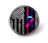 Thyroid Cancer Awareness America Flag Round Metal Badge Lapel Pin,Stylish Patriotic Pattern Button Brooch Decorative Badges for Men Women