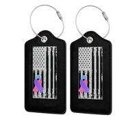 Thyroid Cancer Awareness American Flag Ribbon Leather Luggage Tags with Privacy Cover Id Card for Men Women Travel