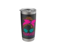 Thyroid Cancer Awareness Warrior Messy Bun Thyroidectomy Stainless Steel Insulated Tumbler