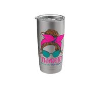 Thyroid Cancer Awareness Warrior Messy Bun Thyroidectomy Stainless Steel Insulated Tumbler
