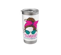 Thyroid Cancer Awareness Warrior Messy Bun Thyroidectomy Stainless Steel Insulated Tumbler