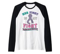 Thyroid Cancer Her Fight My Fight Pink Teal Ribbon Awareness Raglan Baseball Tee