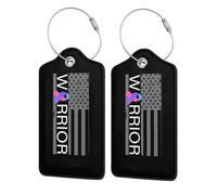 Thyroid Cancer Warrior Awareness Ribbon USA Flag Leather Luggage Tags with Privacy Cover Id Card for Men Women Travel