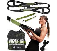 THYSOL® Suspension Trainer Pro Xtreme Straps Army | Sling Trainer Set with Adjustable Door Anchor | Fitness Home Workouts - Suitable for Travelling & for Training Indoor & Outdoor (Army Green)
